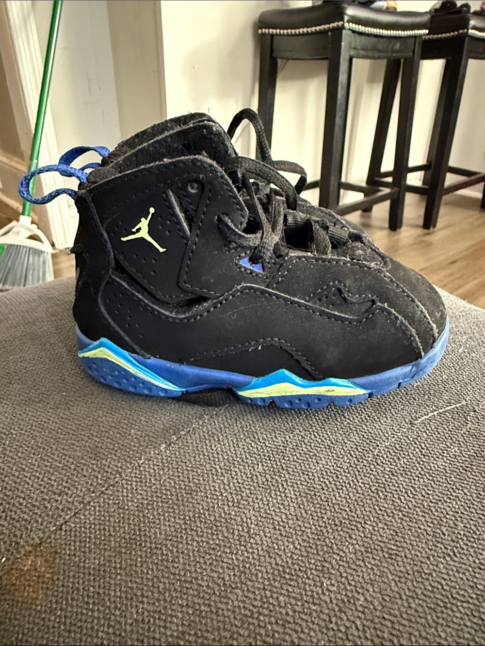 Jordan Kids Black Sneakers with Blue & Neon Yellow Accents